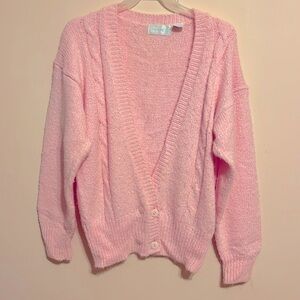 Vintage 90s roomy pastel pink double breasted cardigan sweater jacket